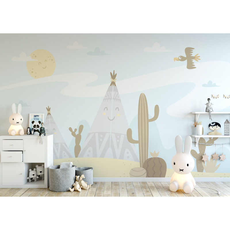 Papier peint paysage de petits cactus, L 49 po x l 75 po