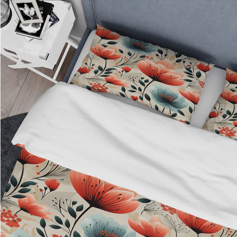 Ensemble de housse de couette Vintage Romance Red Floral Bliss III, Housse de couette pour grand lit et 2 taies décor