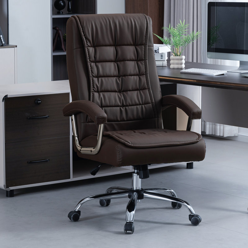 Allard Ergonomic Faux  Tufted Leather Executive Office Chair with Padded Armrest, Brown