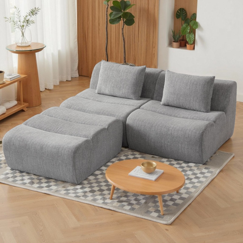 Canapé modulaire surdimensionné à 3 places Boneless, Gris chenille