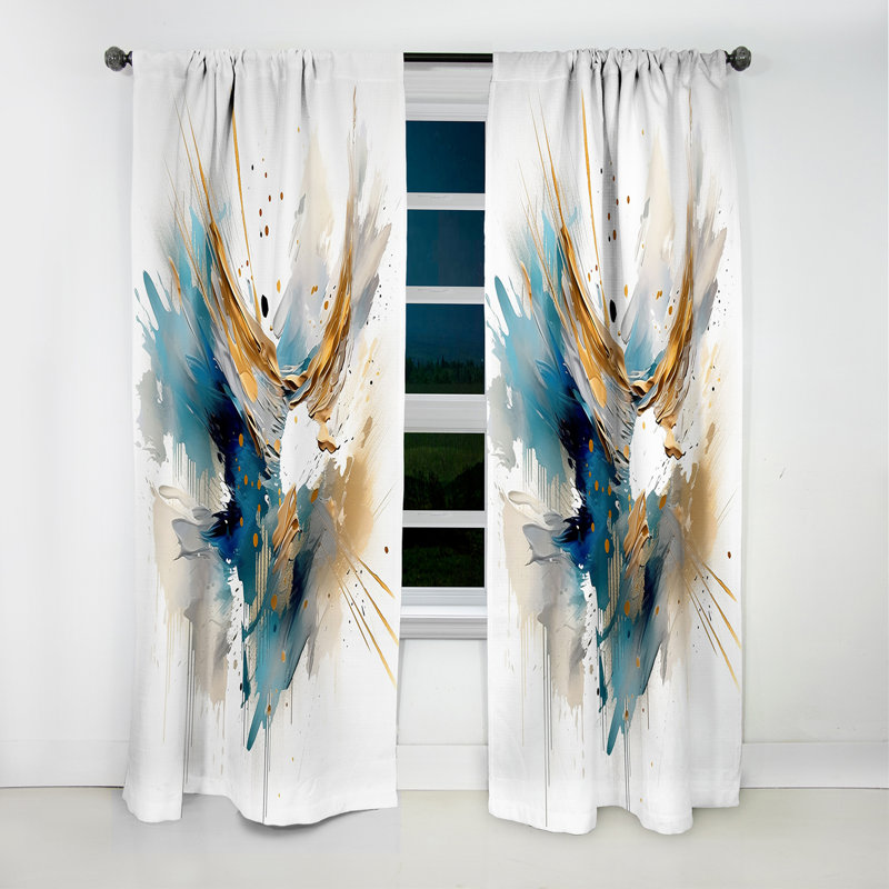 Blue Gold Surreal Melodies II - Abstract Curtain - Blackout Abstract Curtain - 1 Panels, 52" W x 90" L