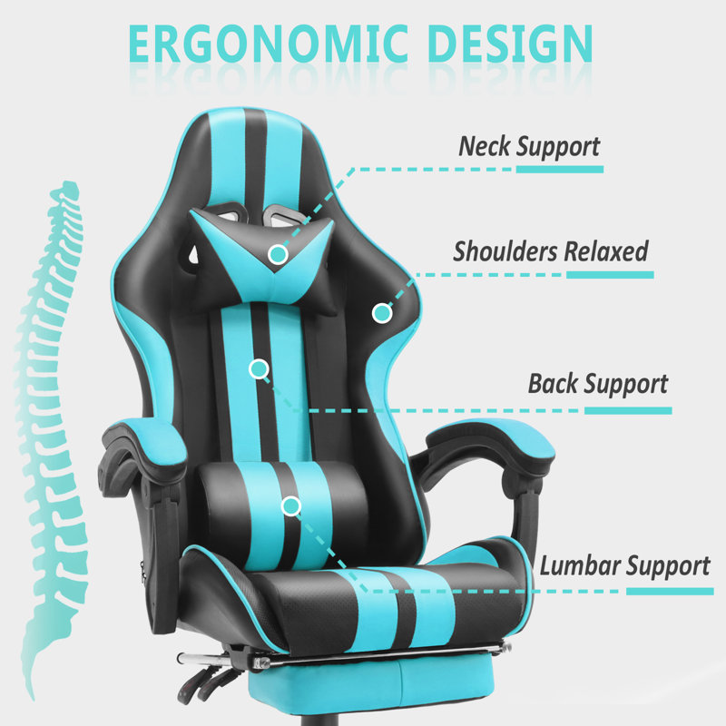 Soontrans Gaming Chair with Footrest High Back Computer Office Gamer Chair with Massage and Headrest Lumbar Support Swivel Seat Ergonomic Game Chair for Adults, Navy Blue