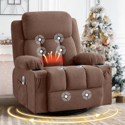 Chaise berçante pivotante Chifley avec massage par vibration et chaleur, poche latérale, port de charge USB et 2 porte-gobelets