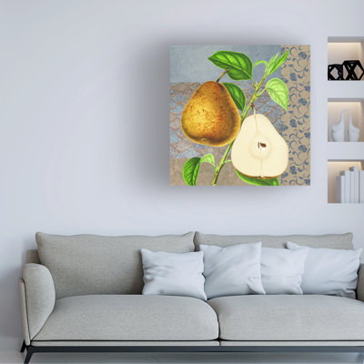 Wrapped Canvas Wall Art - Gail Fraser 'Une Poire Square 2' Wall Art for Living Room, Bedroom, or Office Décor  - 14x14