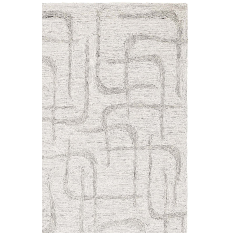 Jannely Ebony Hand Tufted Wool/Cotton Abstract Rug in Beige/Light Gray, Rectangle 5' x 8'