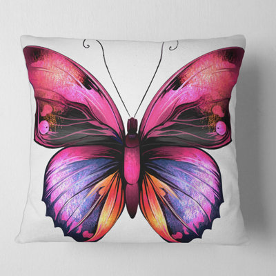Bright Pink Butterfly Portrait Animal Print Pillow