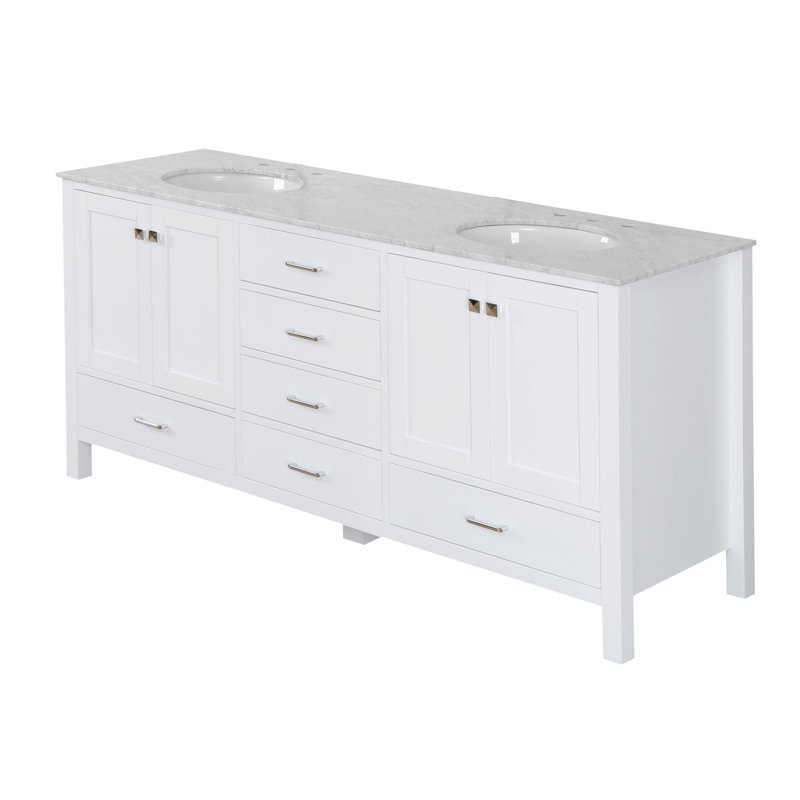 Claudett 72'' Double Bathroom Vanity with Top, White, Quartz