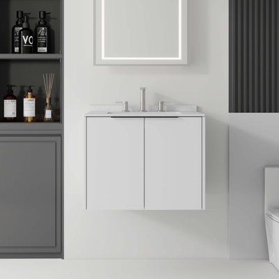 Meuble-lavabo flottant avec lavabo à débordement et comptoir en marbre de culture