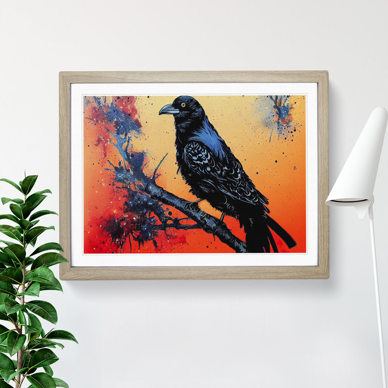 Raven Bird Splash Vol.2 Abstract - Single Picture Frame Painting, 46cm H x 64cm W x 2cm D, Oak