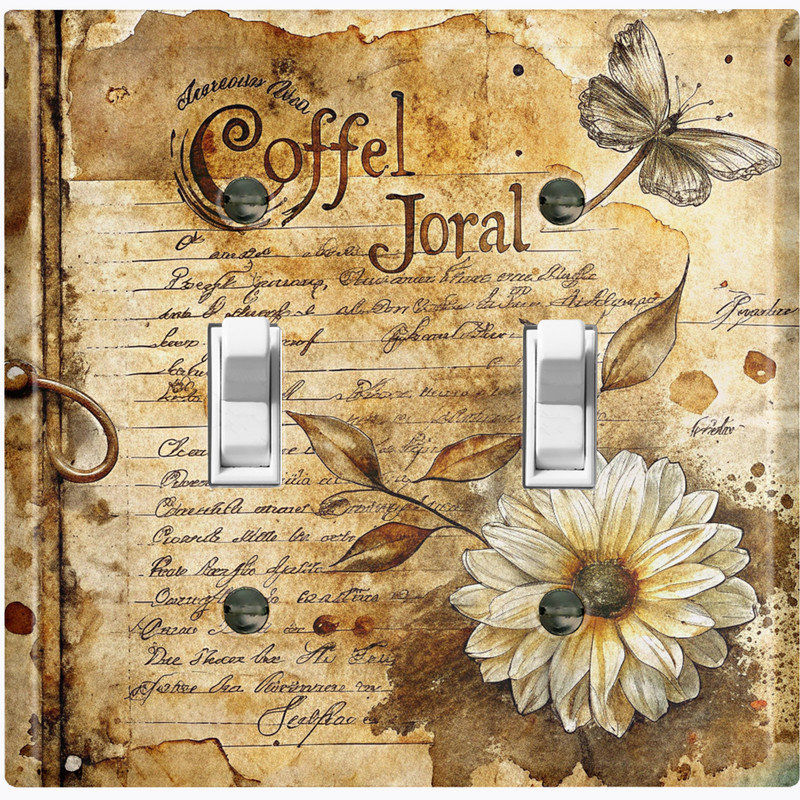 Couvercle de plaque d'interrupteur en métal; Bascule standard à 2 bandes US - journal floral rustique, Double # 2