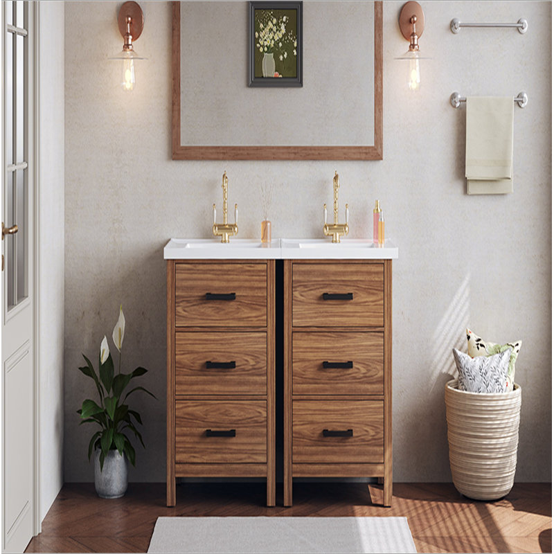 Ensemble de meuble-lavabo 48 po avec lavabo en céramique (séparé), meuble de rangement moderne avec tiroirs, meuble-lavabo autoportant avec lavabo simple