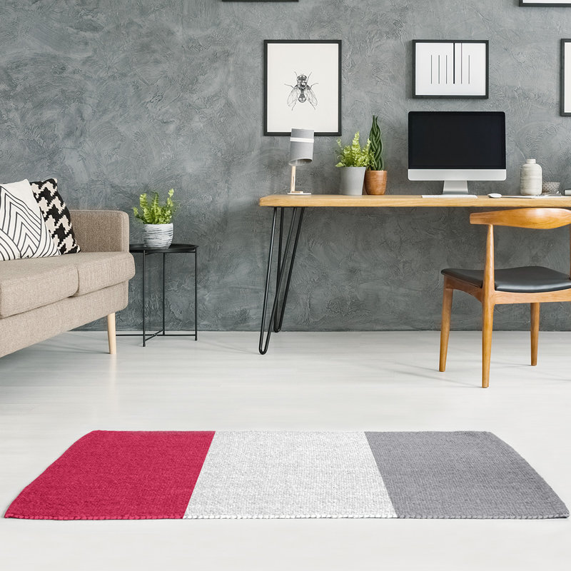 Tapis rouge rayé/argenté, Rectangle 7 pi x 5 pi