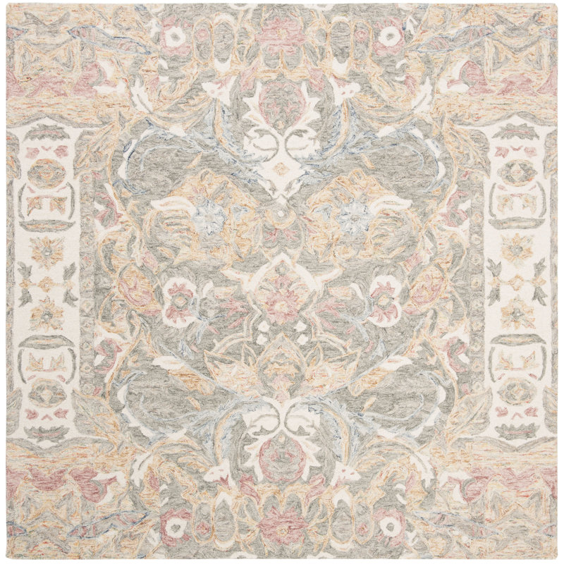 Butters Hand Tufted Wool Floral Rug, Square 6'