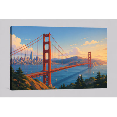 Large Golden Gate Bridge Wall Art San Francisco Bay City Skyline Canvas for Living Room Office Bedroom Coastal Home Decor 24x36 Inch Canvas Print - Ready to hang