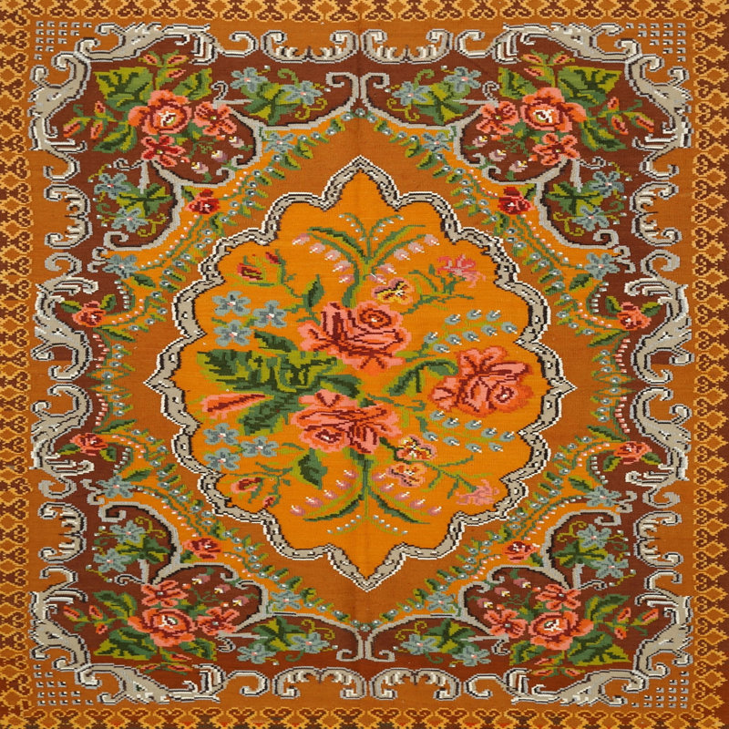 Tapis oriental brun / vert / gris, Rond 3 pi