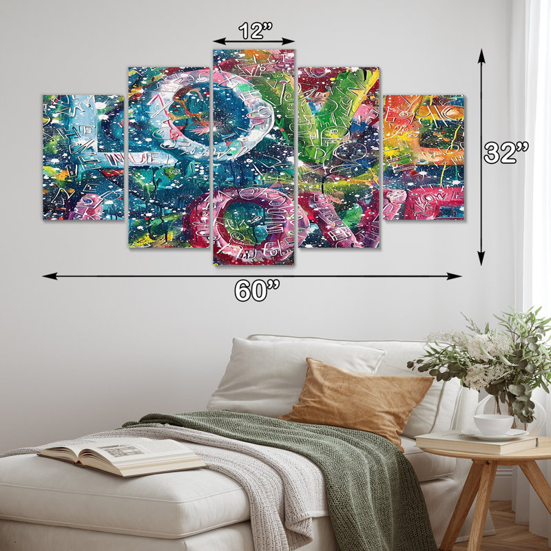«Love Love Love Colorful - Fashion Quotes», ensemble d'art mural 5 pièces, H 32 po x l 60 po