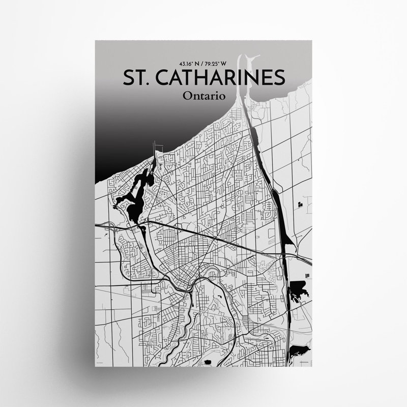 St. Catharines City Map, impression, Noir / blanc, H 36 po x l 24 po