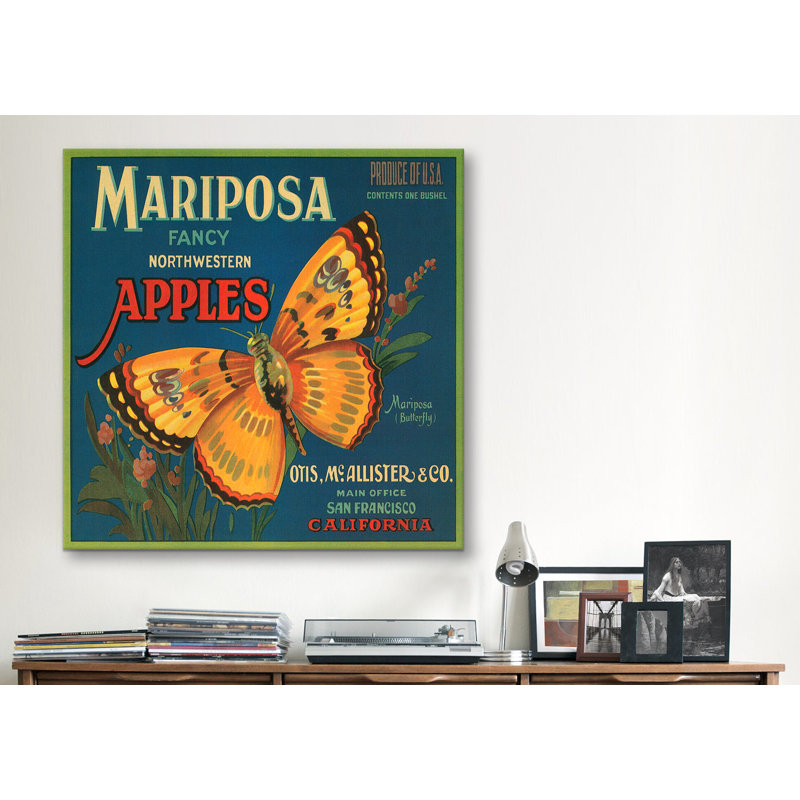 Mariposa Apples Crate Label Vintage Advertisement on Cancas, 12" H x 12" W x 1.5" D