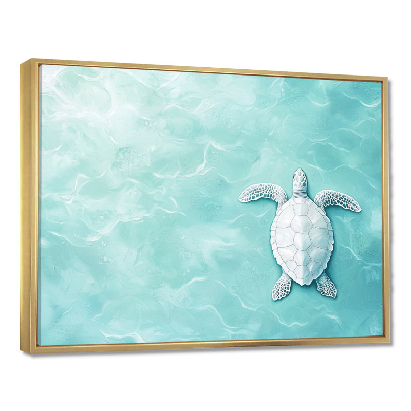 Tortue dans le courant de l'océan - Tortue, art mural dans le salon, H 34 po x l 44 po, Doré