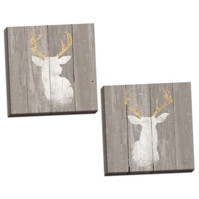 Rustic Contemporary Deer And Buck Silhouettes by Wellington Studio - 2 Piece Set on Canvas
