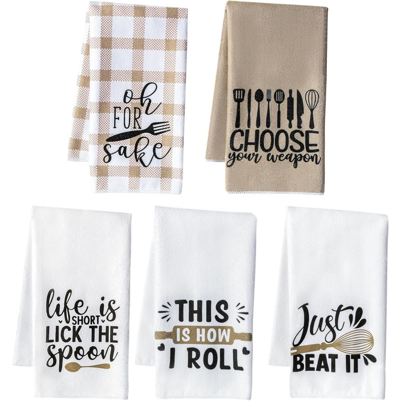 5Pcs Funny Kitchen Dish Towel Set Absorbent Quick Dry Cloth Dish Tea Towels Reusable Bar Hand Dishcloths Decor For Bathroom Kitchen Home Supplies