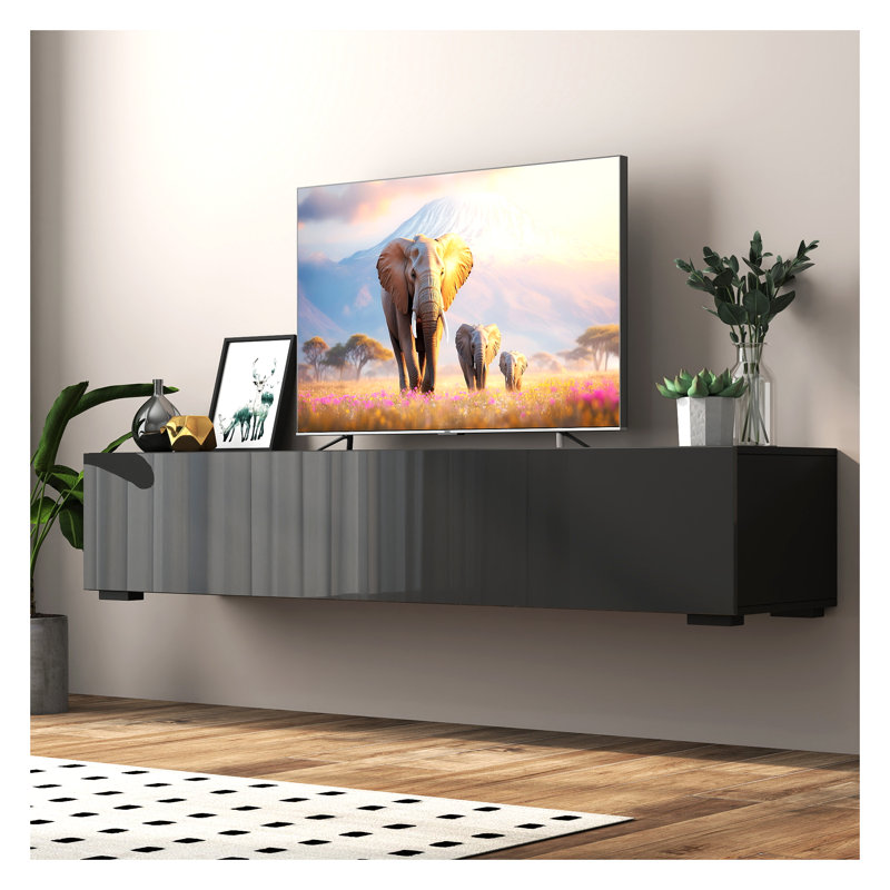 Meuble audio-vidéo mural moderne avec rangement - meuble télé flottant pour salon, noir