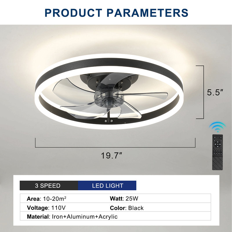Ventilateur de plafond avec lumières DEL à intensité variable, Noir / blanc