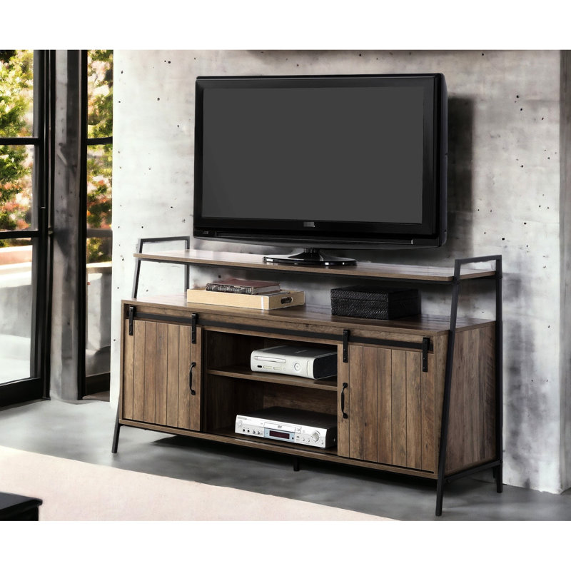 Meuble télé 50 à 59 po, console de style rustique pour appareils électroniques et multimédia, télé 58 po, 6 compartiments, cadre