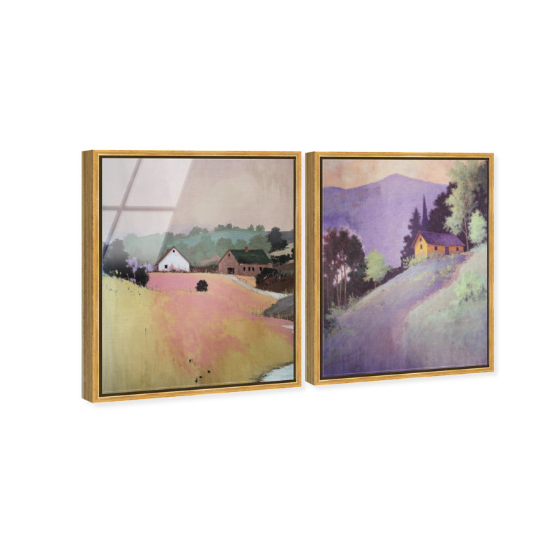 Hill Town Set High-Gloss Frameless Acrylic Glass Wall Art Landscape & Nature Print by Oliver Gal, Ready to Hang, 16 x 20