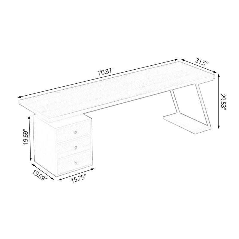 Bureaux rectangulaires noirs en bois massif, Orienté à gauche (vu de face), H 29,53 po x l 70,87 po x P 31,5 po