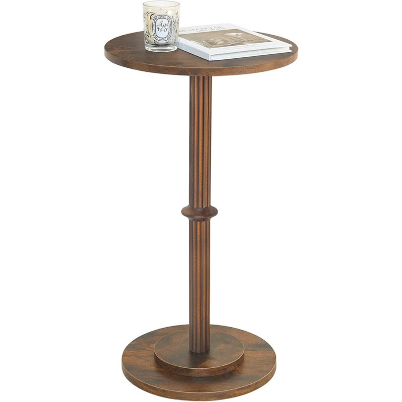 Petite table d'appoint pour petits espaces, table de bout ronde moderne avec pieds en bois cannelé, brun rustique