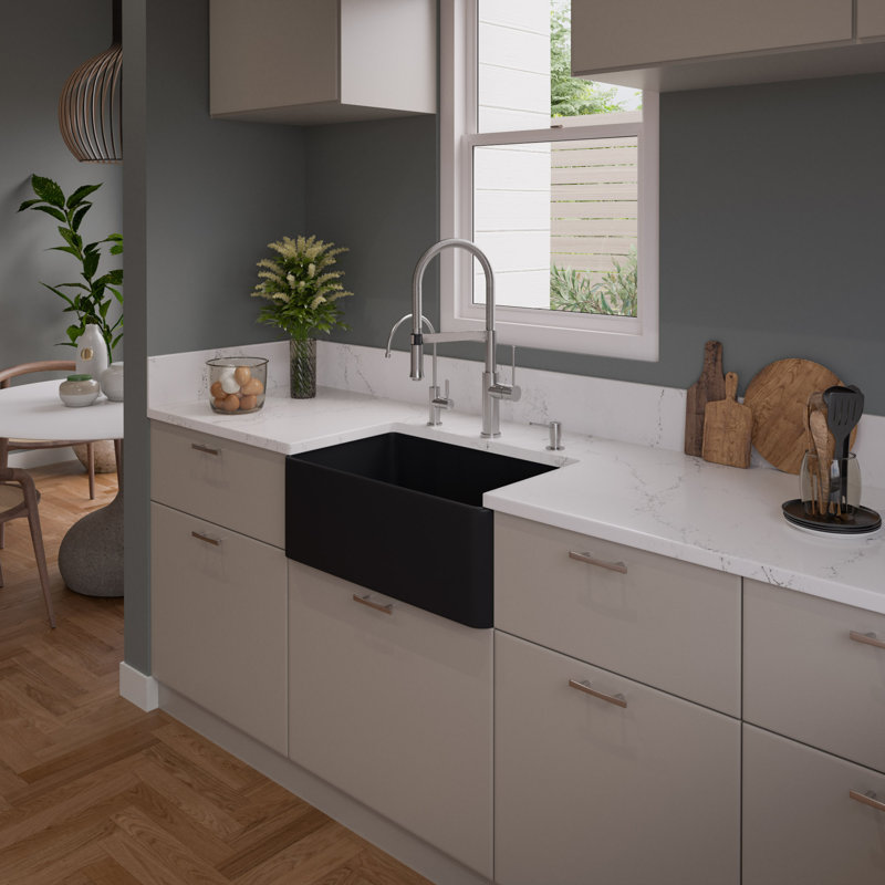 30'' L Single Bowl Fireclay Kitchen Sink, Black 