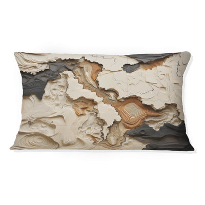 Coussin décoratif imprimé de formes abstraites beige et brun