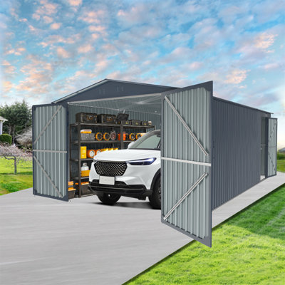 Outdoor Storage Shed 20X10 FT, Metal Garden Shed Backyard Utility Tool House Building With 2 Doors And 4 Vents For Car,Truck,Bike, Garbage Can,Tool,Lawnmower