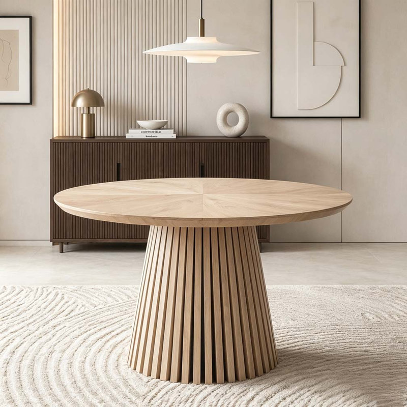 Wooden dining table, modern round kitchen dining table