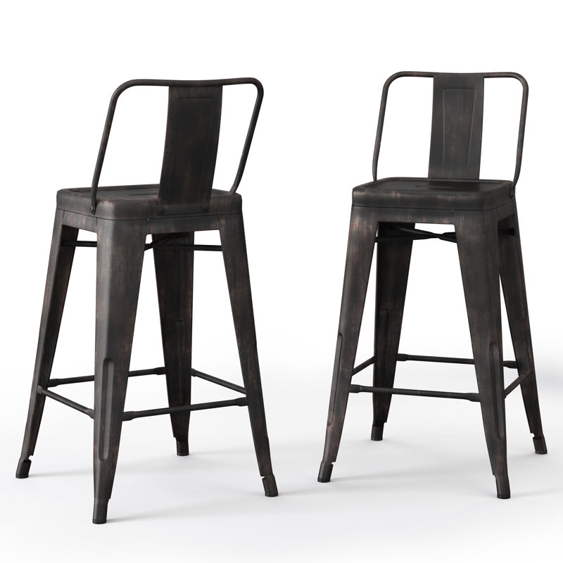 Tabouret en métal Rayne, Tabouret de comptoir (siège d'une hauteur de 24 p, Noir patiné, 2