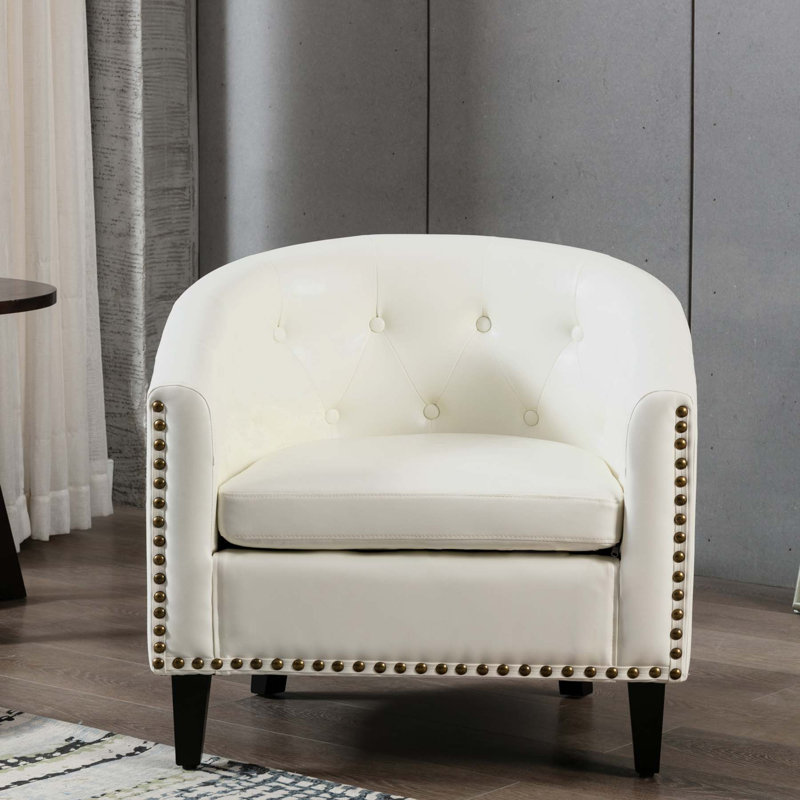 Fauteuil demi-tonneau l 28,3 po, Similicuir blanc