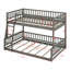 Lit double superposé au-dessus d'un grand lit double avec garde-corps et échelle pleine grandeur, structure de lit superposé au sol en bois-1103169831