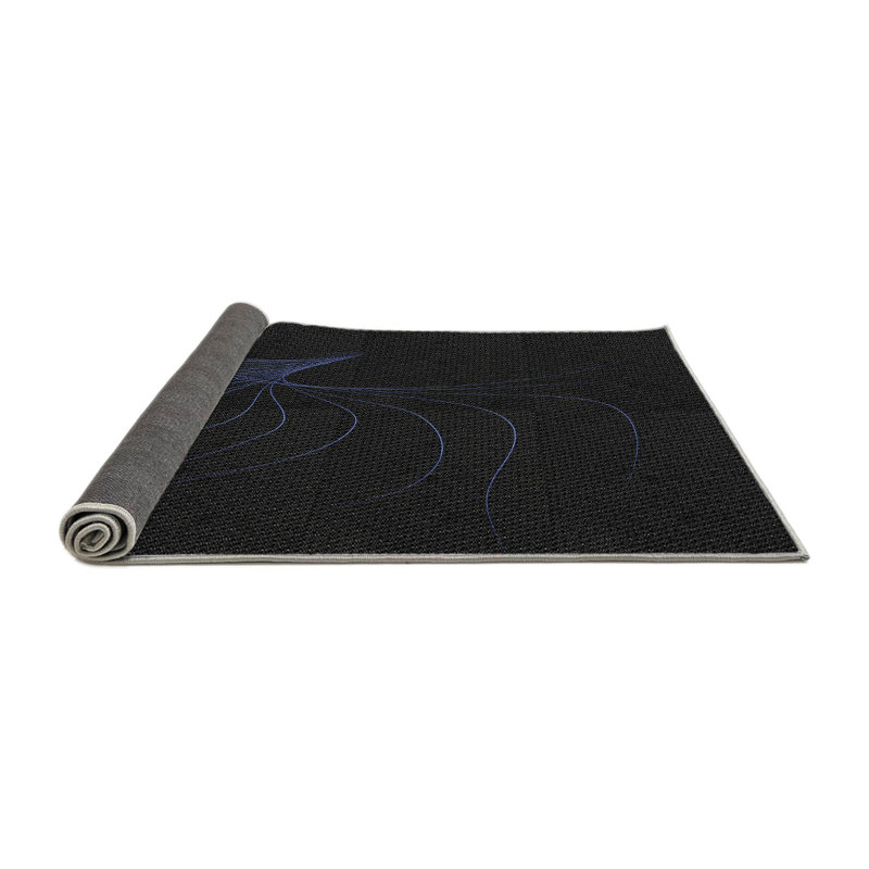 Tapis abstrait en laine noir / bleu / noir, Rond 3 pi