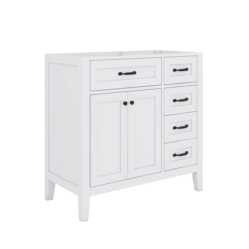 Meuble-lavabo simple 36 po avec tiroirs pratiques, Blanc, Noir