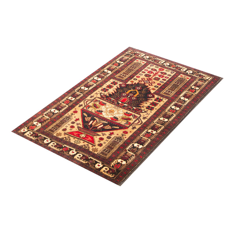Tapis unique en laine noué à la main beige de 3 pi 1 po x 4 pi 9 po Teimani