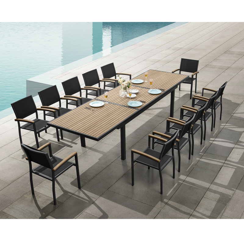 Ensemble repas d'extérieur rectangulaire pour 12 personnes avec plateau en teck Heck, 12, Gris anthracite foncé