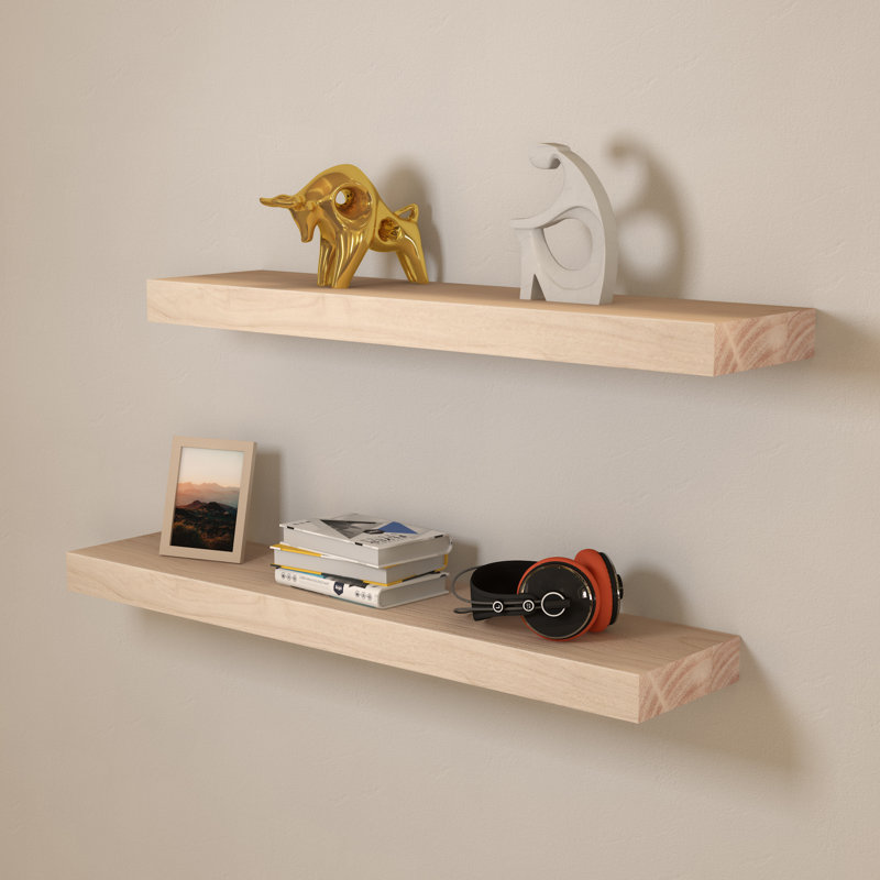 Tablette flottante en bois massif 2 pièces Dodgen, H 1,57 po x l 16 po x P 6,3 po, Bois naturel