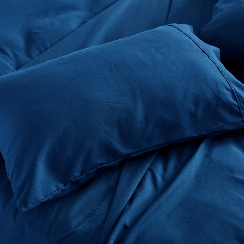 Navy Blue Deep Pocket Queen Cotton Microfiber Sheet Set