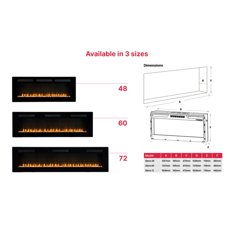 Dimplex Sierra Optiflame Media Wall Fire, Built-In, Wall Mounting or Freestanding, 3 sizes, 182.9cm