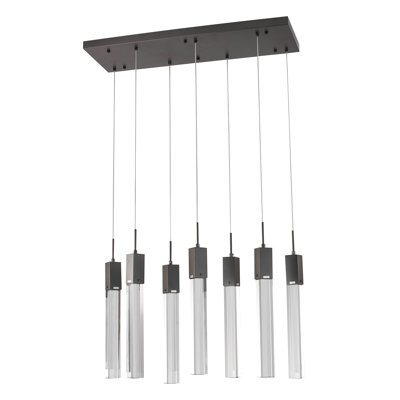 Éclairage pour îlot noir mat 7 lumières avec cristal transparent