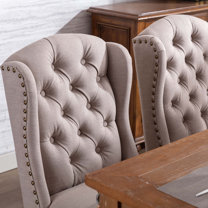 Chaise à oreilles capitonnée Adavia de couleur crème, chaise de salle à manger, chaise de salle à manger, chaise de cuisine, chaise d'appoint