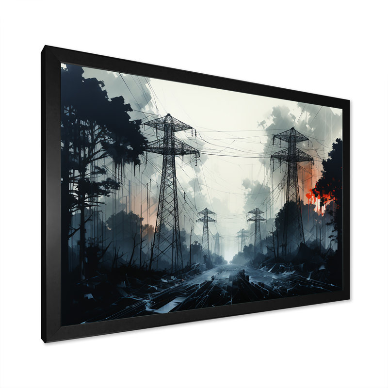 Lignes électriques en ébène orageux, Cadre simple noir, H 34 po x l 44 po x P 1,5 po