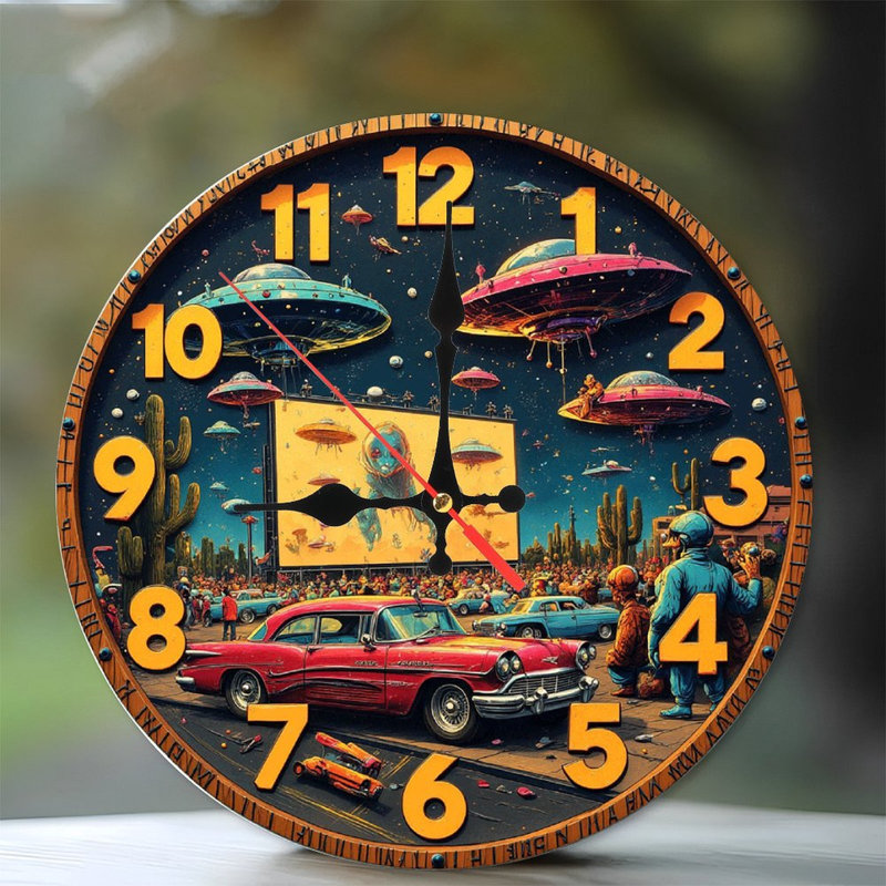 OVNI extraterrestre dans une horloge rétro