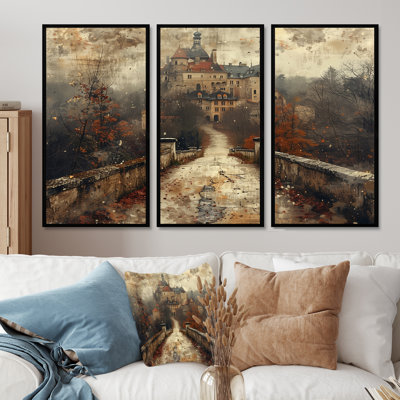 Beige Orange Autumn Rustic Chateau In Europe I - Chateaus Wall Art Set